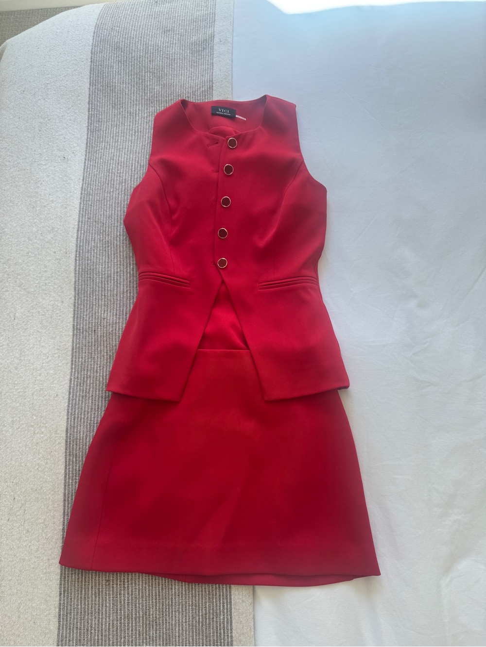 Vici Red Sleeveless Peplum Dress with Gold Buttons